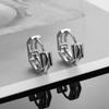 Silver Plated Geometric Staggered Earrings Personalized Fashion Intertwined Ear Clasps Hip Hop Jewelry for Men and Women