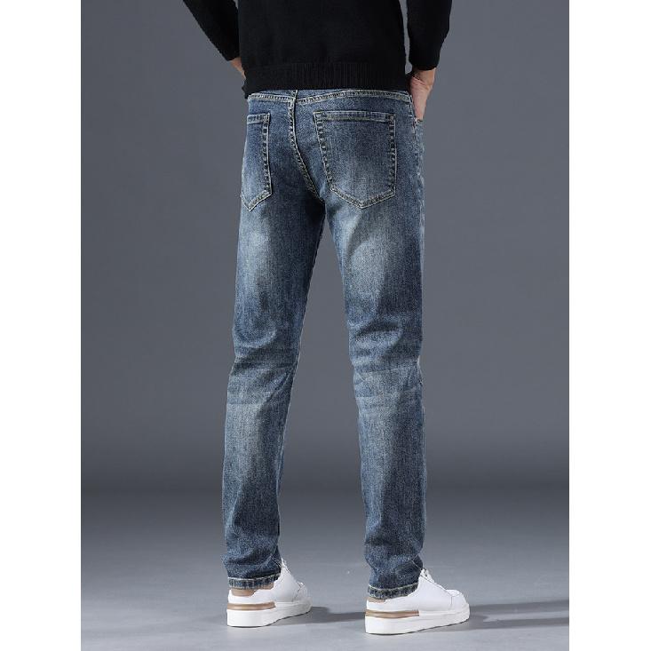 Spring And Autumn Winter New Men'S Plush/Regular Jeans Slimming Straight Stretch Business Versatile Long Pants