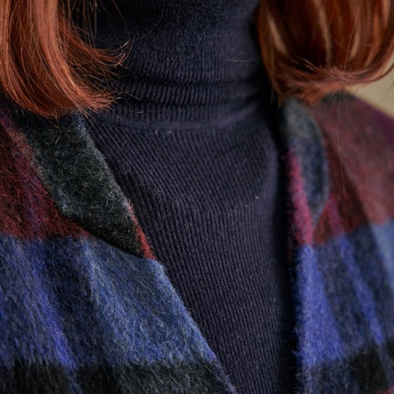 MAXZA Handmade Wool Check Long Coat Scarf Set Zd11hc005nh