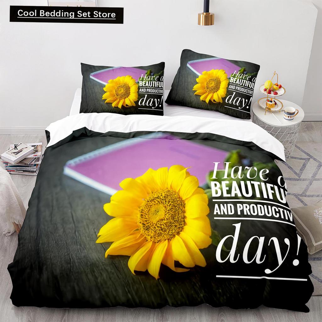 Yellow Sunflowers King Queen Duvet Cover Beautiful Floral Bedding Set for Kids Girls Women Girly Lovely Flowers Soft Quilt Cover