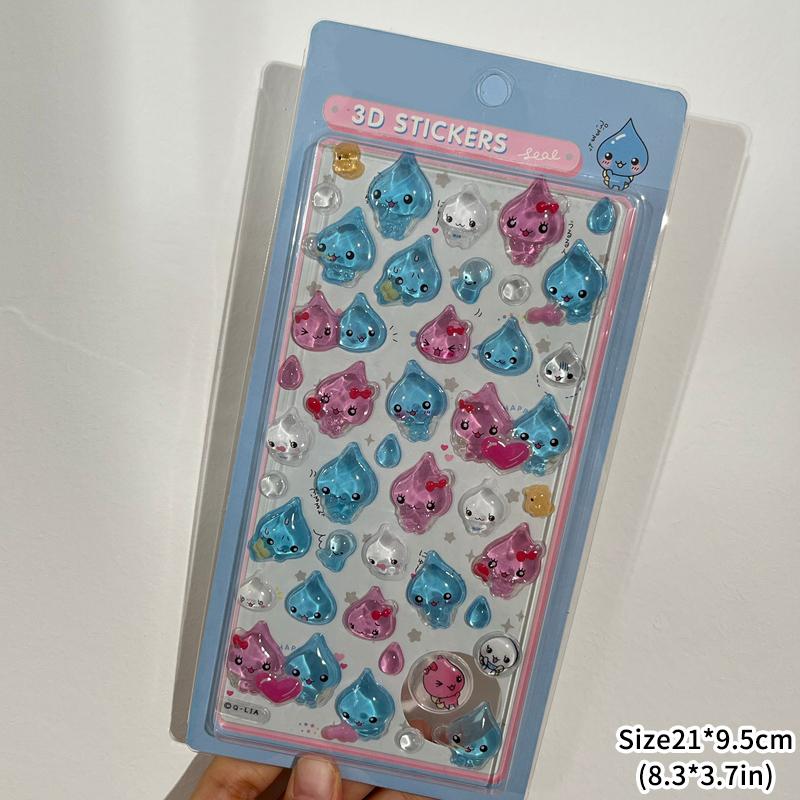 1-6pcs Tamagotchi 3D Crystal Stickers Waterdrop Cartoon Stickers Creative Gift Exchange Stickers Set Embossed Solid Stickers