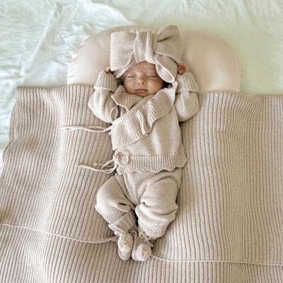 Set Maglione a Maniche Lunghe e Pantaloni per Neonate Autunno & Inverno con Cardigan a Maglia con Volant, Capo Esterno & Fascia, Stile Europeo & Americano