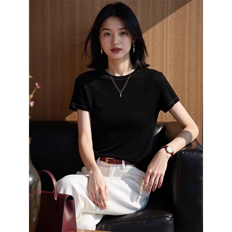 Basic House Women's Short Sleeve Silk Lyocell T-Shirt