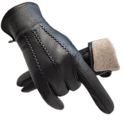 Winter Herren Hirschleder Handschuhe Handgelenk Mode Neue Echte Hirschleder Handschuhe Wollfutter Maschinennähen Warm Fahren Reiten Reiten Col