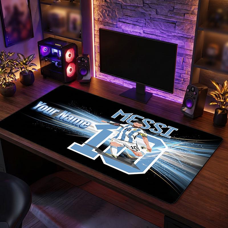 Tappetino per Mouse Grande Personalizzato Lionel Messi, Stampa Testo Nome Personalizzato, Tappetino da Scrivania Antiscivolo con Logo Calcio, Regalo per Gamer