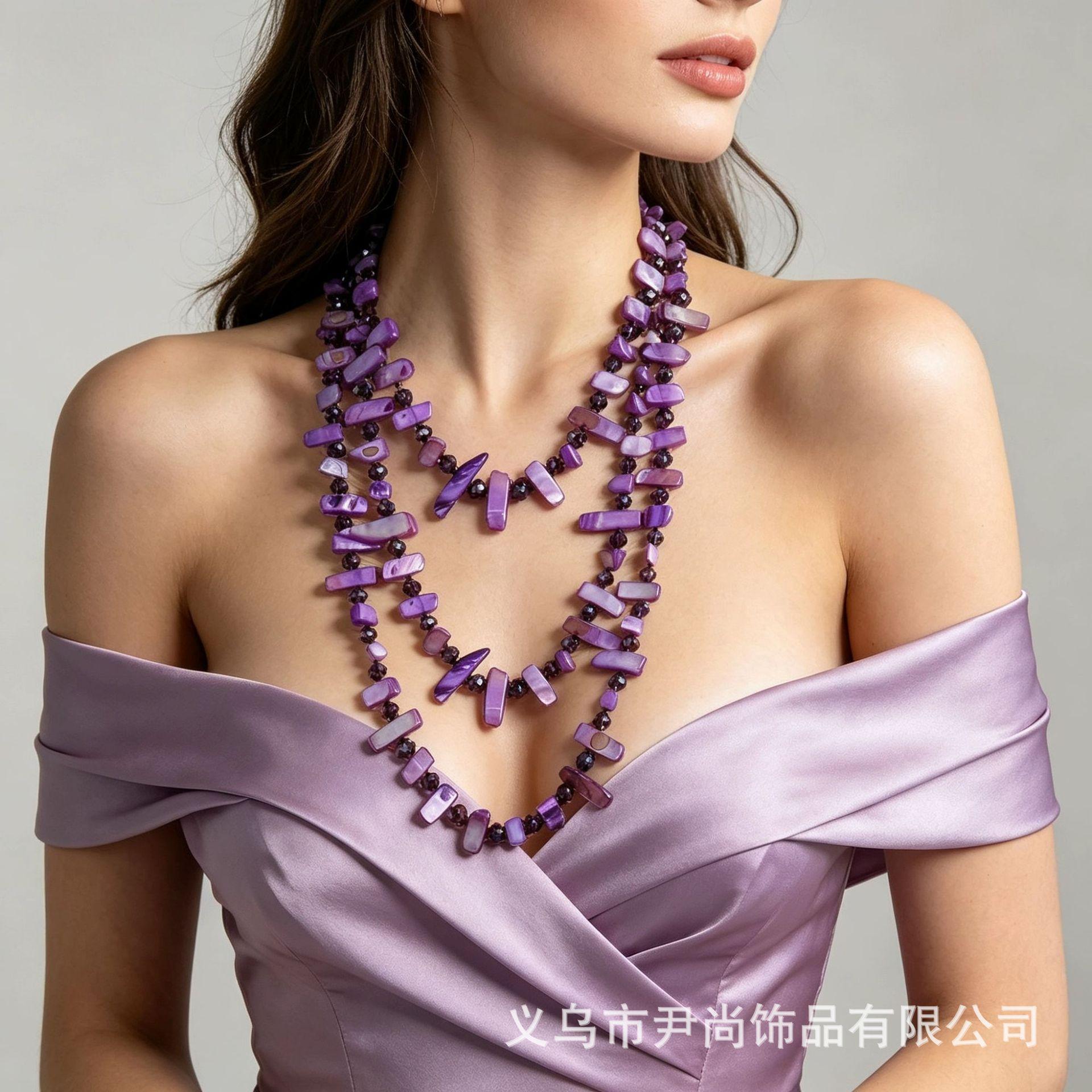 

Creative Bohemian Colored Shells Stacked Necklace Long Sweater Chain Women