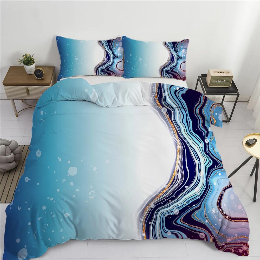 Conjunto de Cama de Luxo Mármore Branco e Dourado Tamanho Casal King Simples Marmorizado Conjunto de Capa de Edredom com Fronha Decoração Moderna para Quarto Conjunto de Cama