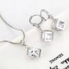 2pcs Set Fashion Personality Silver Color Cube Zircon Crystal Pendant Necklace Earrings for Women Stainless Steel Jewelry Sets