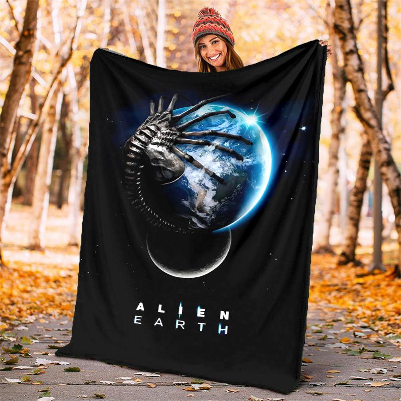 Alien Flannel Blanket Soft Warm All-Season Throw, Design for Camping, Car Travel, Hiking Sofa, Bed, Office Perfect Gift for Parties
