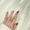 Burgundy Hand-Painted Rhinestone Press-On Cat Eye Nails - French Color Blocking, Exquisite and Eye-Catching Manicure.
