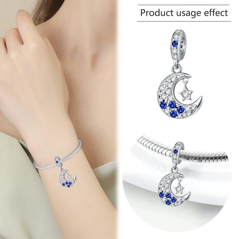 925 Silver Blue Starry Sky Rainbow Charm Pendant DIY Bracelet Jewelry Gift for Women Men Fashion Accessories