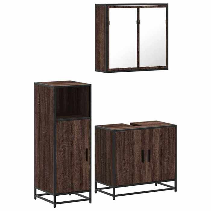 VidaXL Bathroom Furniture Set 3 Pcs Brown Oak, Bathroom Cabinet, Bathroom Cupboard, Furniture 3300949
