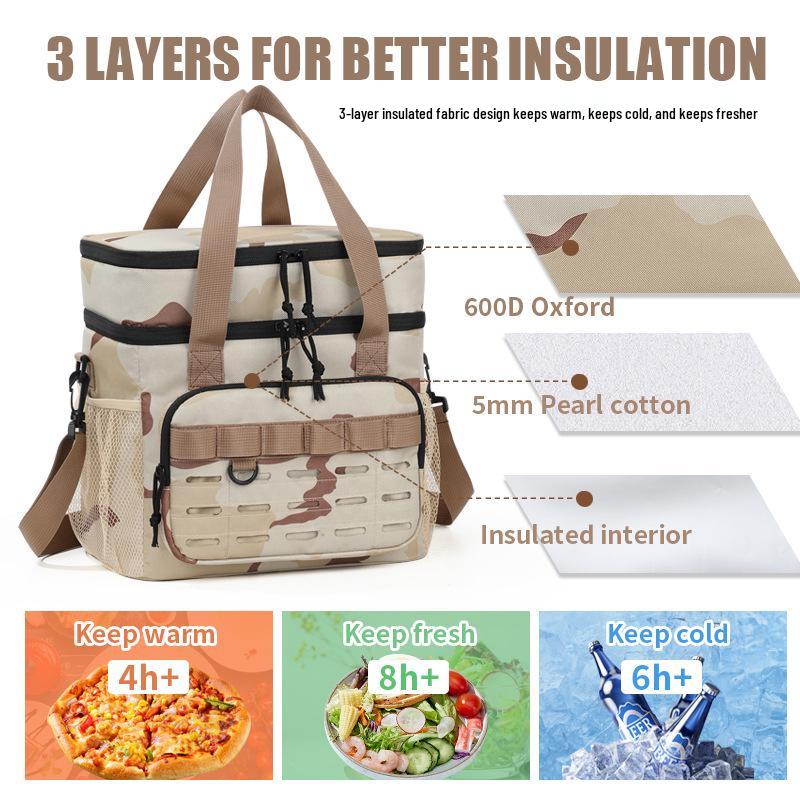 Camouflage Double-Layer Insulated Picnic & Camping Bag - Large Capacity Crossbody Thermos Bag