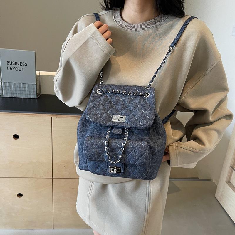 Rhombus embroidered thread women's backpack new trendy summer simple chain backpack student travel small backpack