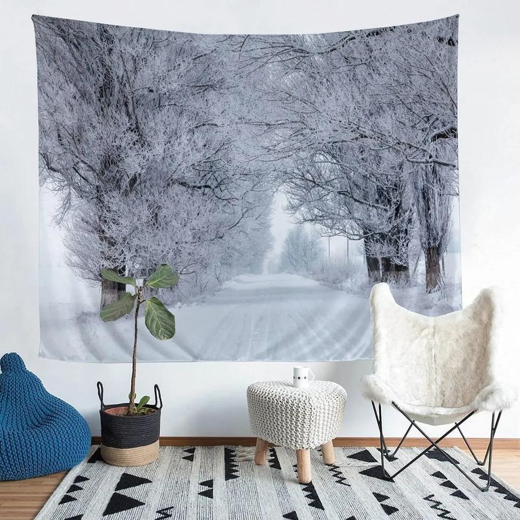 Winter Wandteppich Wald Verschneiter Kiefernbaum Wandteppich Sonnenaufgang Naturlandschaft Wandteppich Wandbehang Dekor für Schlafzimmer Wohnzimmer Studentenwohnheim