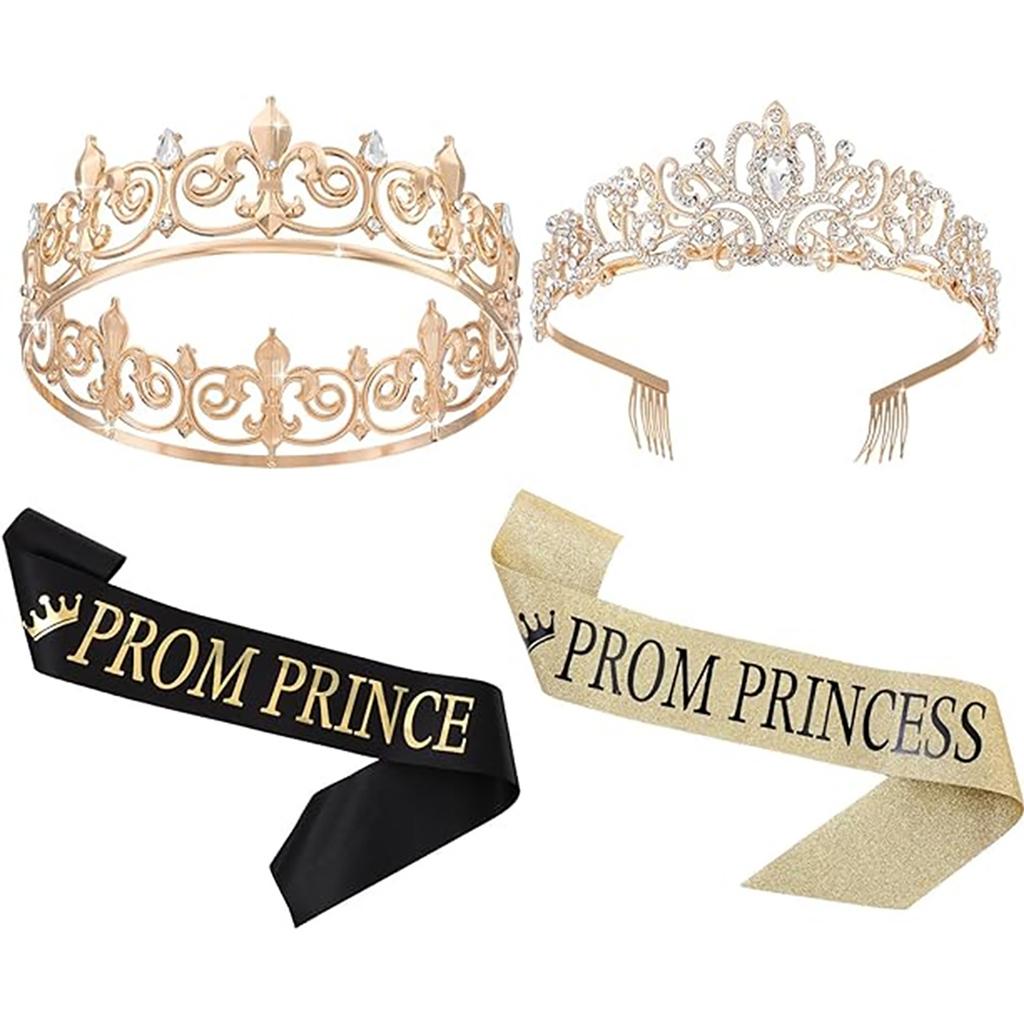Party Royal Crown med skärp för män Kvinnor Födelsedag King Rhinestone Crown Shoulder Wrap Set Kvällsfestrekvisita tillbehör
