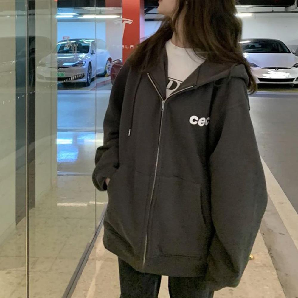 

Unisex Hooded Fleece Sweatshirt Jacket - Autumn/Winter Casual Loose Mid-Length Small деревне вугілля/сірий колір