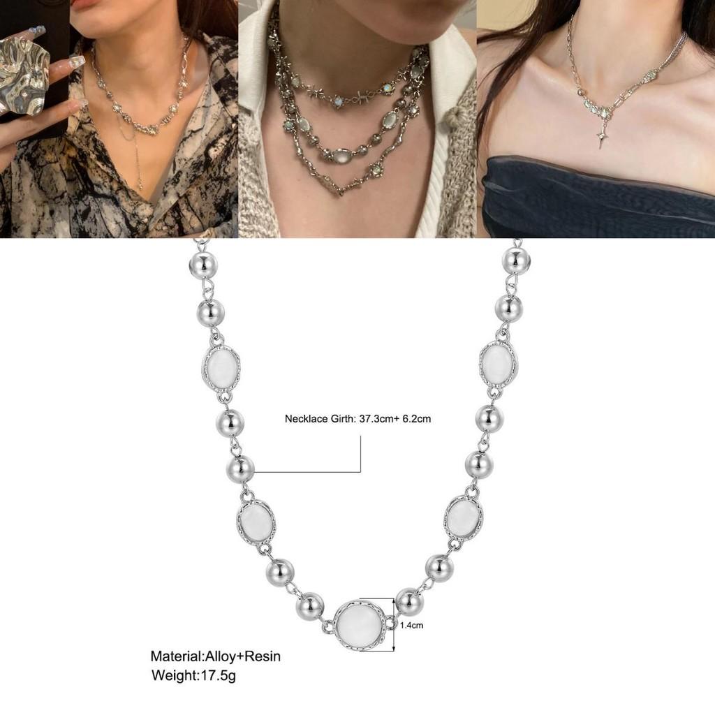 Classy And Trendy Alloy Necklace With Moonstone And Starry Design Perfect For Modern Women