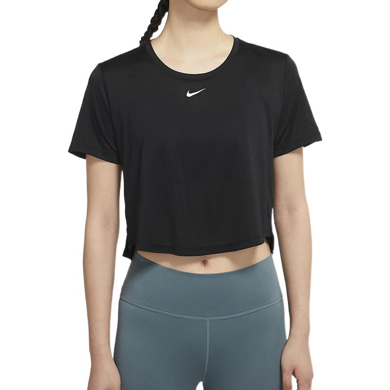 Nike Dri-FIT One Printed Logo Solid Color Round Neck Short Sleeve T-Shirt Women Tops Black DD4955-010