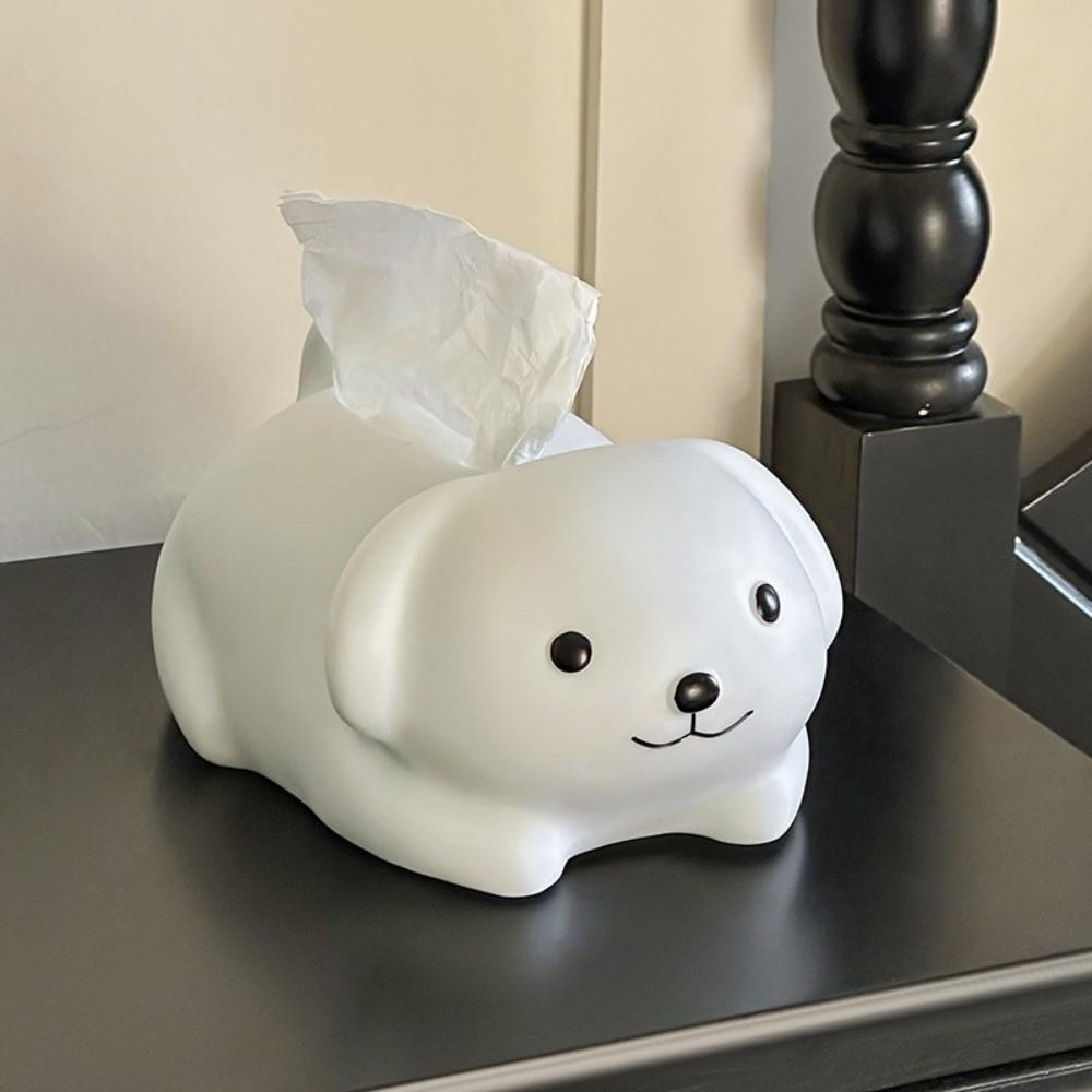 Decorative Little Dog Tissue Storage Box Figure Model Little White Dog Model Toy  Home Decoration