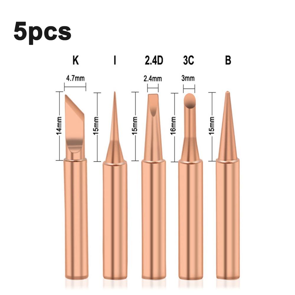 5 Pcs 936 Internally Heated Bare Copper Welding Nozzle Soldering Iron Nozzle Welding Head Pure Copper 900M 2.4mm/3mm/4.7mm