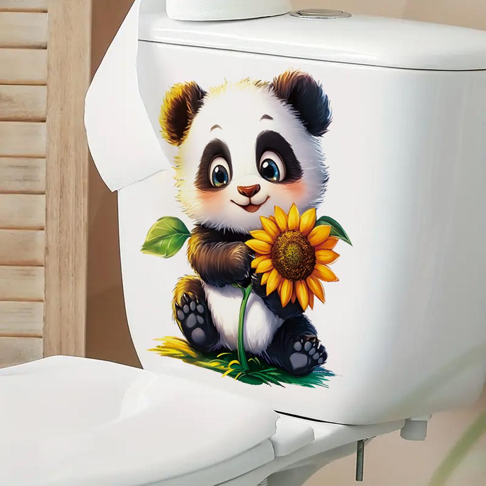 Cute Cartoon Panda Sunflower Toilet Wall Sticker Self-Adhesive Waterproof Removable Bathroom Home Decor Art