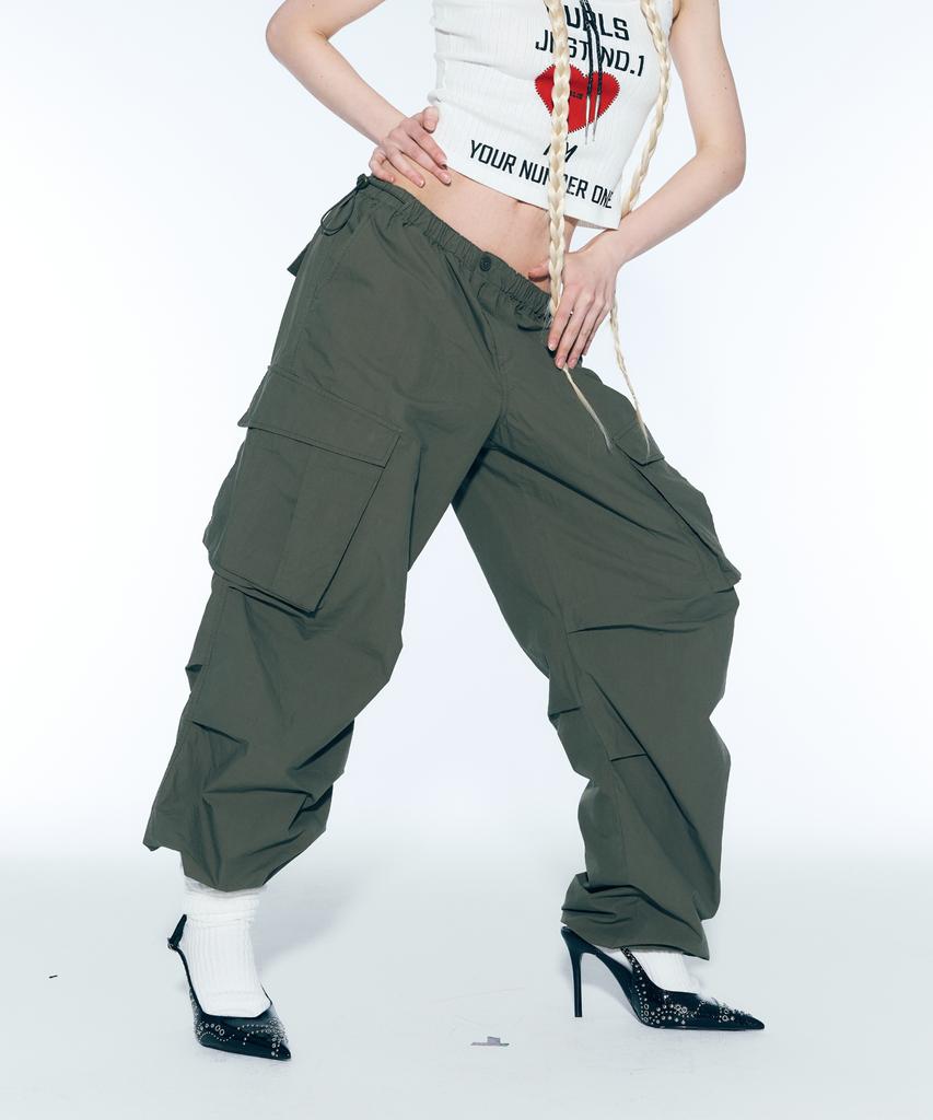 ASIF CALIE Parachute Cargo Pants Deep Khaki