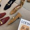 French Retro Style Gold Coin Chain with Mary Jane Shoes Women's Low Heels 2025 Autumn New Square Head Thick Heel Suede Single Shoes