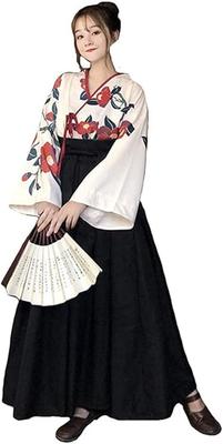 Taisho Roman Japanese Japanese Ethnic Large Camellia Pattern [Lady Lazy] Hakama, Clothing, Kimono, Hanfu, Clothes, Cosplay, Costume, Women's, Size,