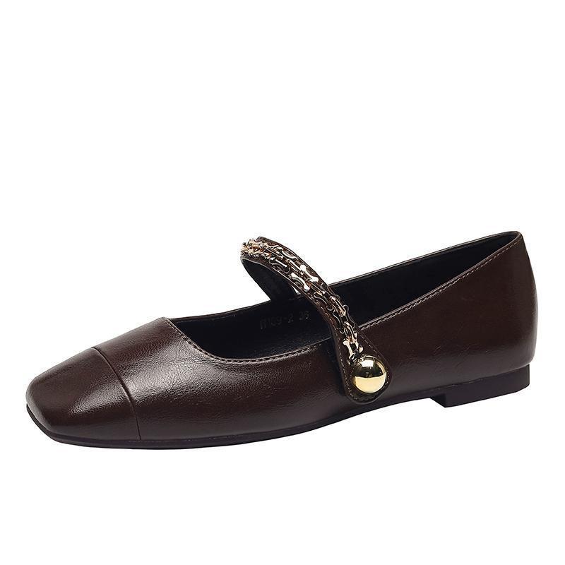 Französische Damen-Ballerinas mit Ein-Wort-Schnalle, Frühling und Herbst 2025 neu, Kette, flacher Ausschnitt, eckige Spitze, Retro Mary Jane Damenschuhe