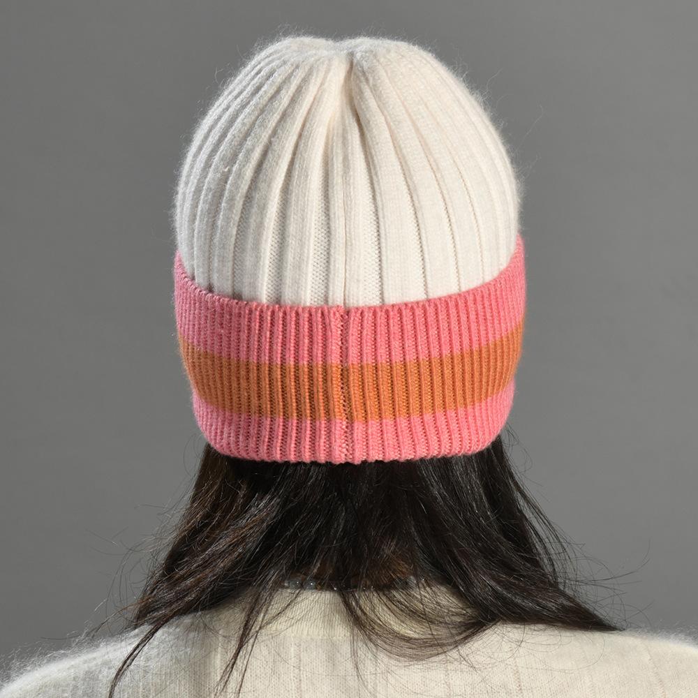 Color matching thick striped knitted hat European and American fashion rabbit down men's and women's simple and versatile soft waxy warm wool hat