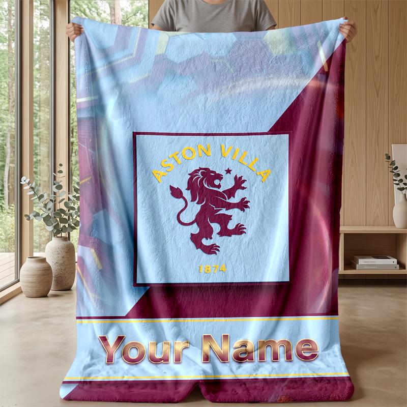 Custom Text Flannel Throw Blanket, Lightweight Cozy Bed Sofa BlanketAston Villa