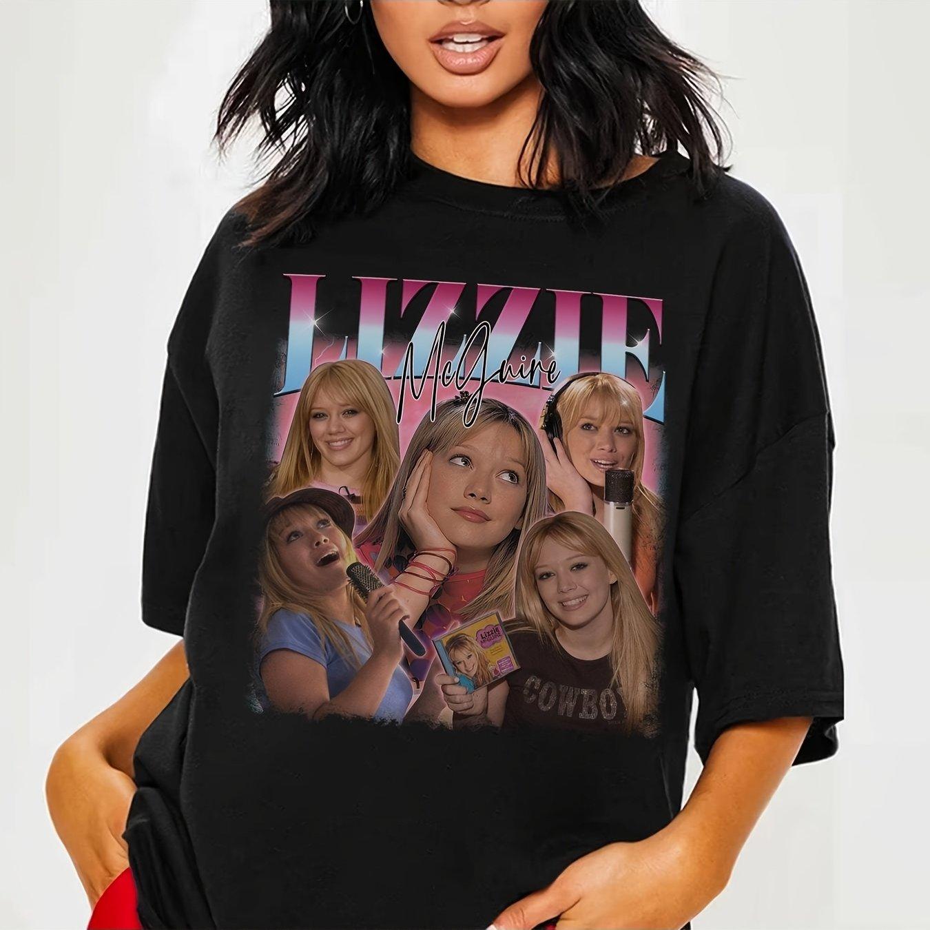 Liz McGuire 90s Retro Pattern Tshirt Black Casual Round Neck Tshirt Women Clothing T Shirt Women S
