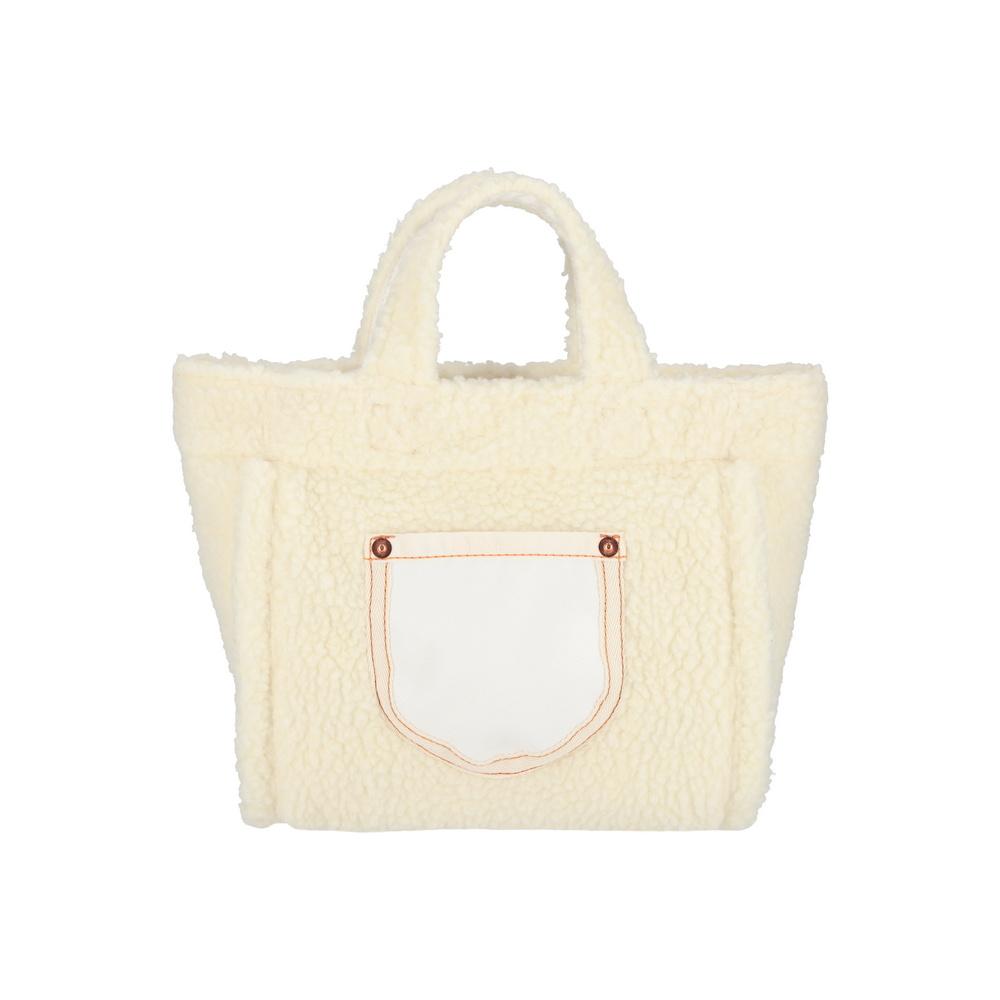 Lesportsac White Denim/Cream Sherpa Small Two-Way Denim Tote Bag [1559.La78]