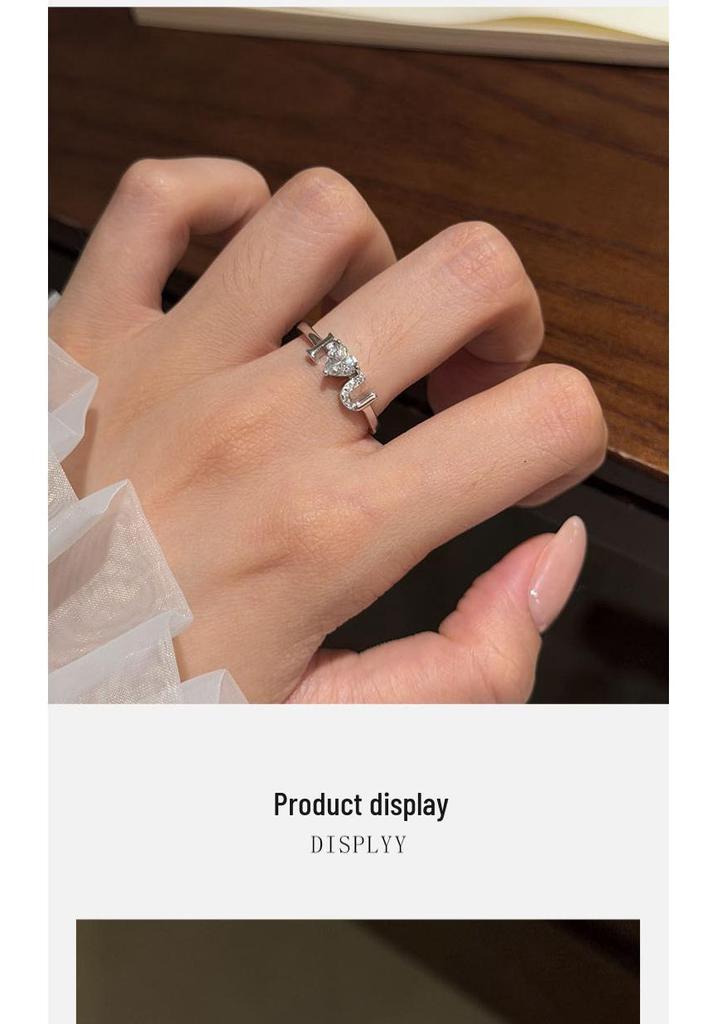 S925 Sterling Silver Heart Letter Adjustable Women's Ring