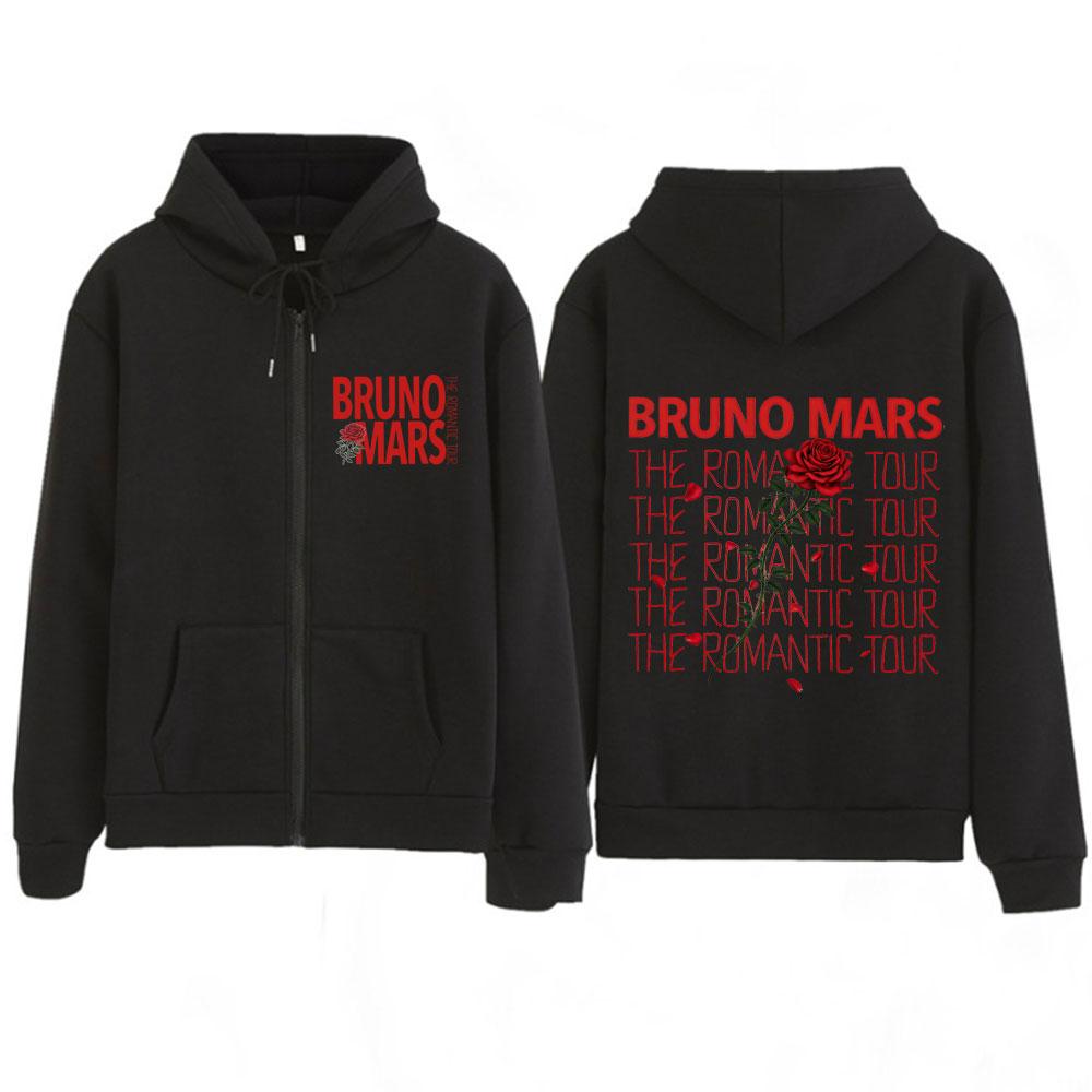 Bruno Mars The Romantic Tour Print Zip Up Hoodie Men Women Fashion Pullover Long Sleeves Loose Sweatshirts