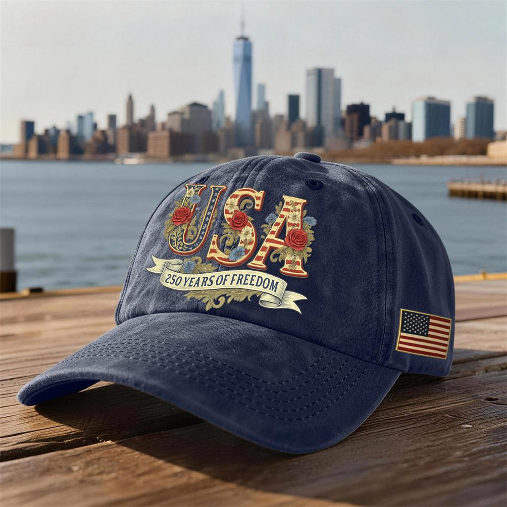 Unisex USA 250th Anniversary Printed Distressed Washed Baseball Cap | Patriotic Vintage Hat For Celebrations