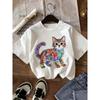 European Sizes Refreshing and Versatile Girls' Summer Round-neck Short-sleeve T-shirt, with Rainbow-colored Graffiti Lines