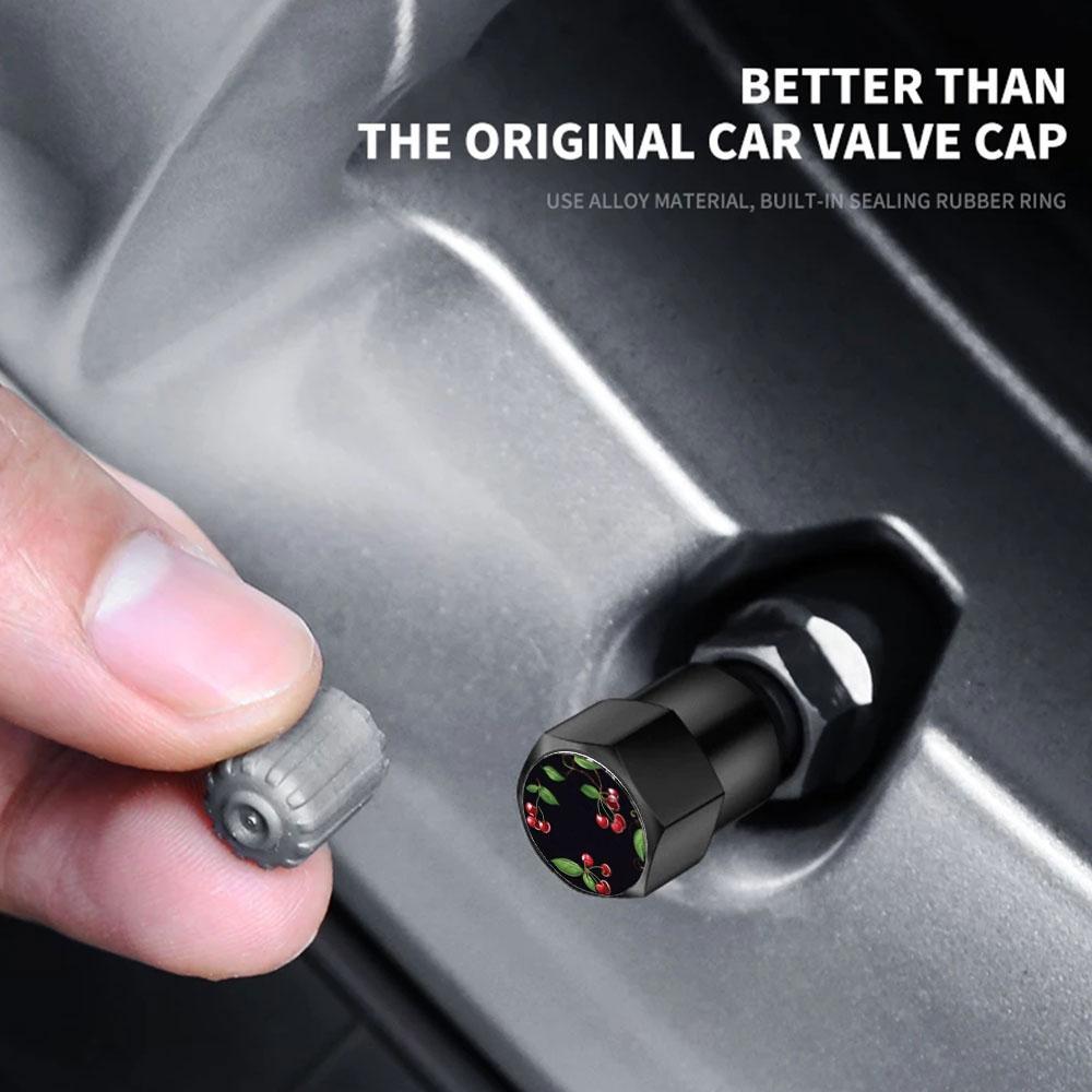 4 Pezzi Tappini Coprivalvole Aria Stelo Ruota Pneumatico Auto Universali Coperture Adesivo Forma Ciliegia Accessori Per Auto Moto Camion Bici