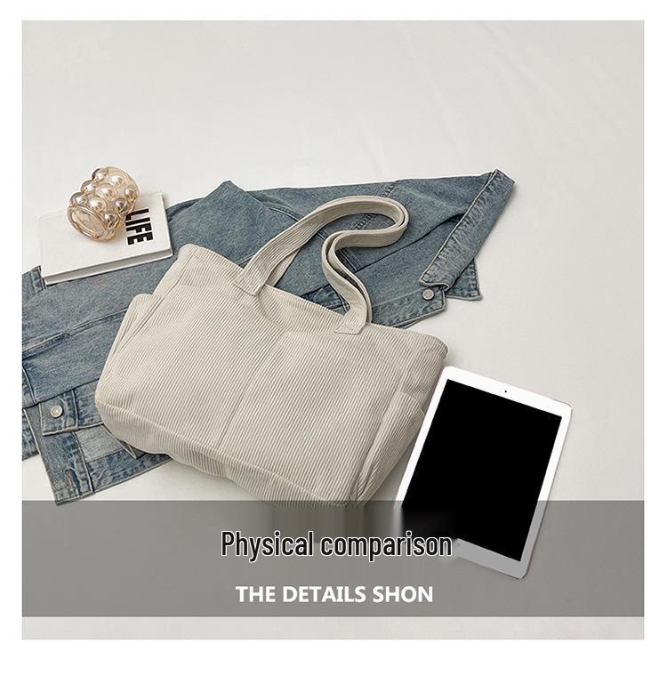 Corduroy Retro Fashion Tote - Multi-Pocket, Large Capacity Handbag.