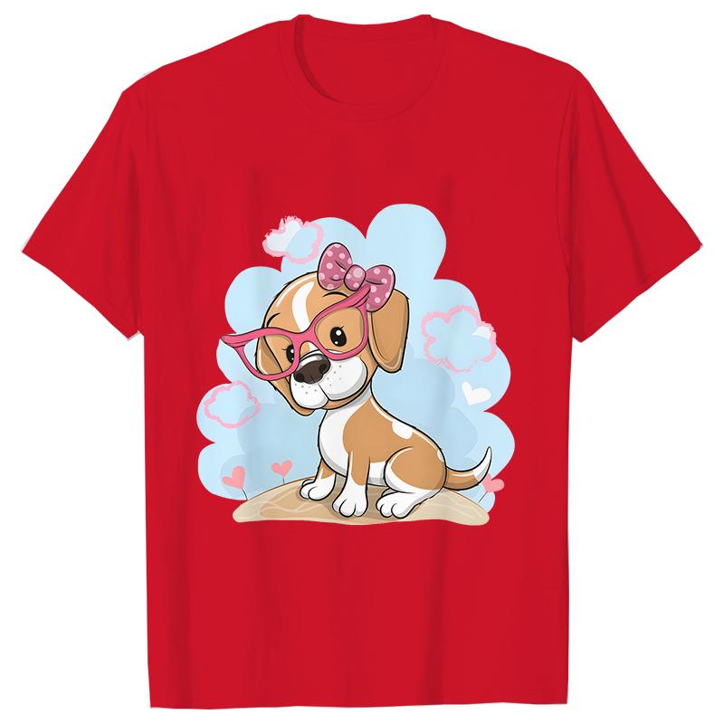 Kawaii Dog Print Women T Shirt Harajuku Ulzzang Fashion Streetwear Tees Cute Funny T-Shirts Graphic Y2k Tops Aesthetic Clothes