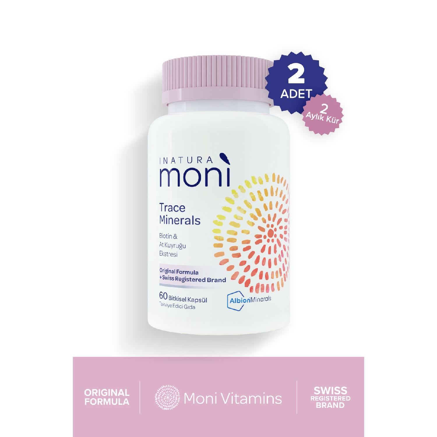 

2 Moni Trace Minerals Biotin 5000, Chrome, Zinc, Selenium, Ponytail Multivitamin 60 Vegan Capsules