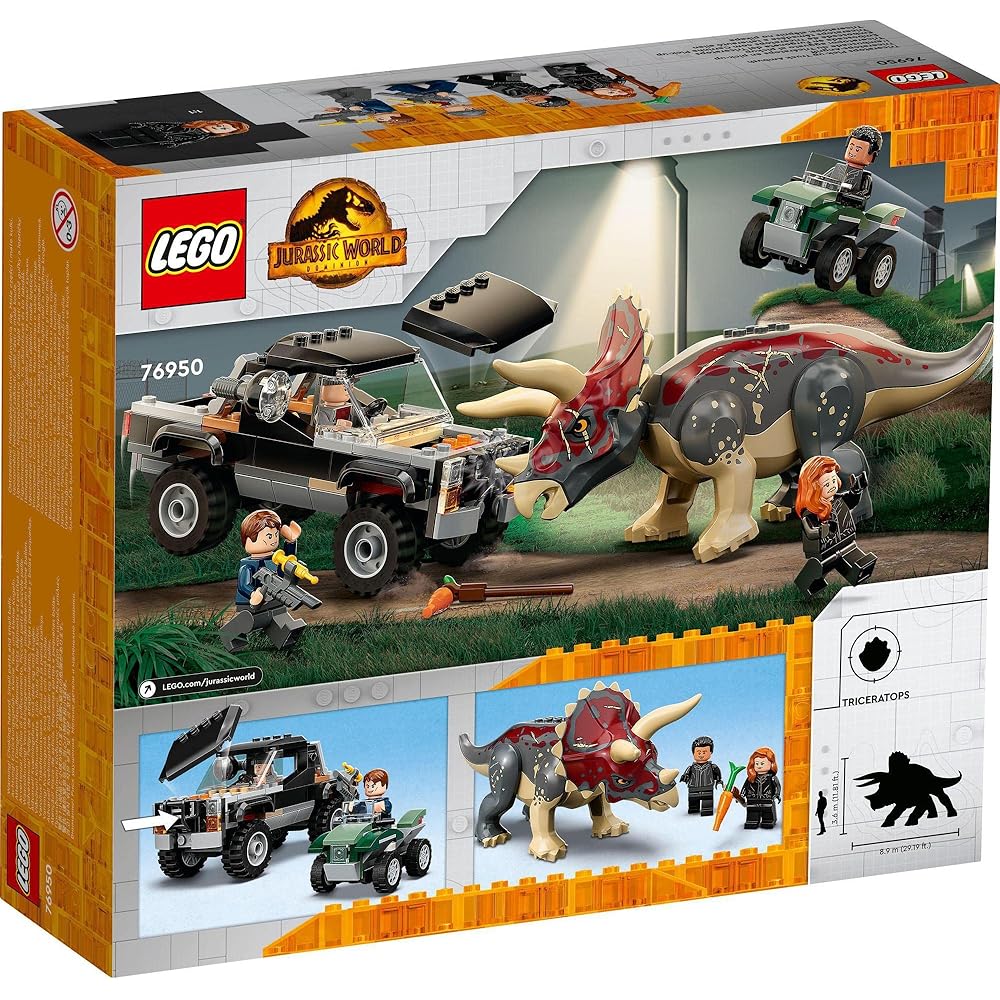 LEGO Jurassic World Triceratops Truck Ambush Building Set Toy for Kids Age 7 and Up