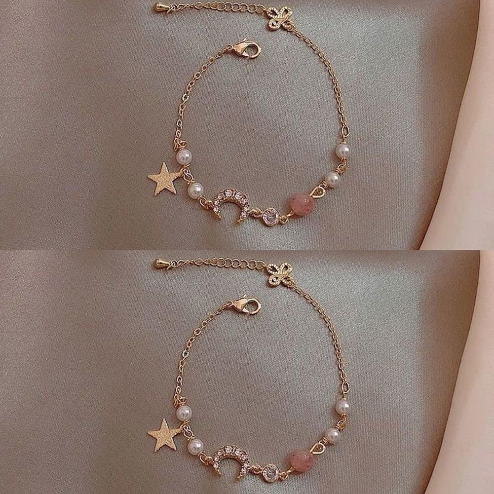 Women Fashion Bracelet Simple Star Moon Zircon Pearl Bracelet Jewelry Accessories For Girls Gifts