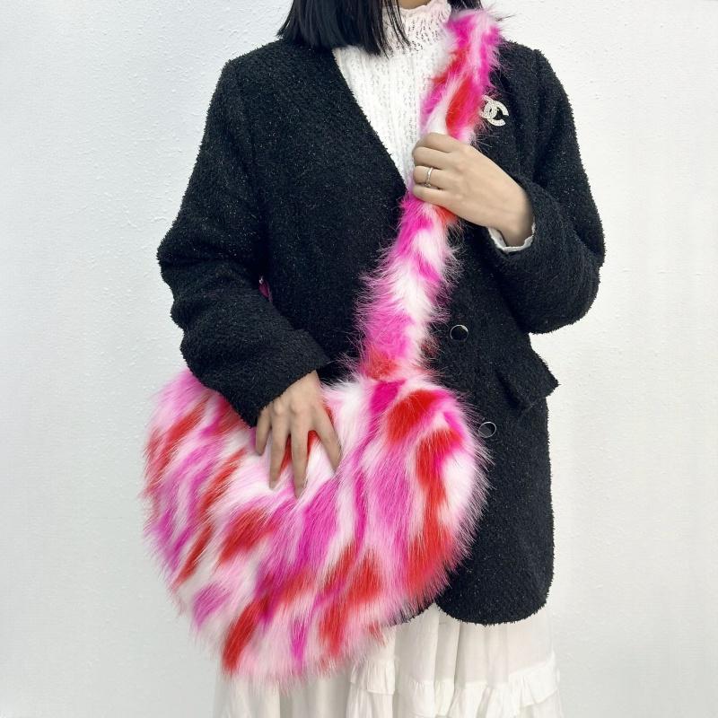 Winter New Women's Shoulder Bags High-end Imitation Fox Fur Ladies Handbag Fashion Trendy Heart Shape Soft Plush Messenger Bag for Women's Day Gifts