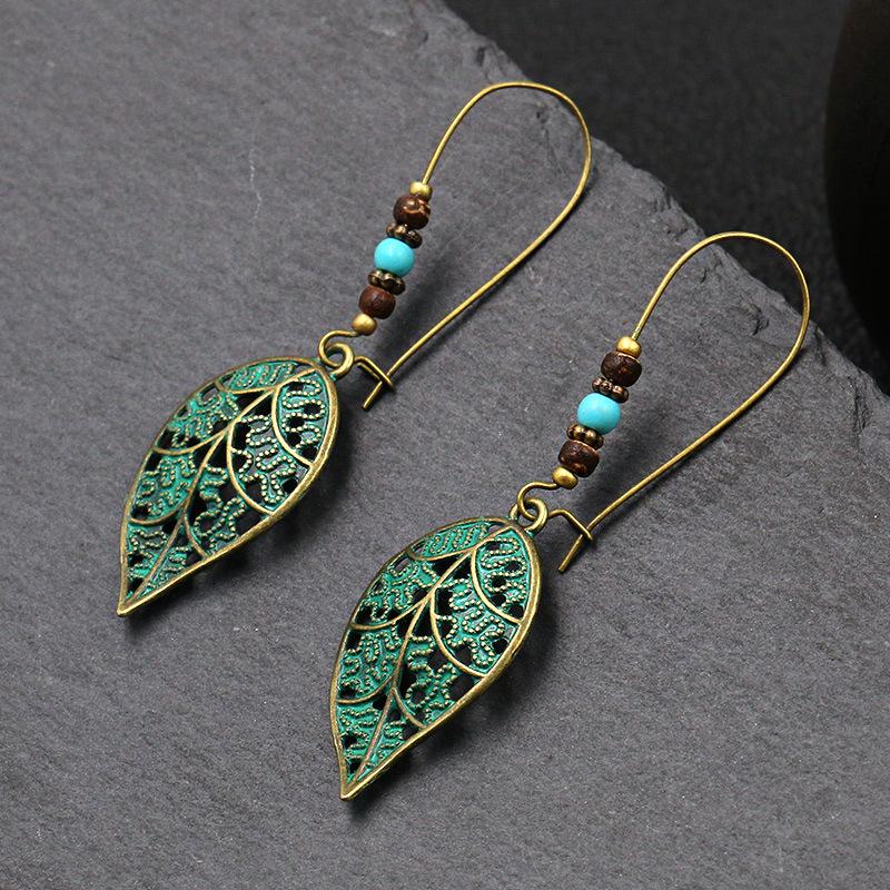 Ethnic Vintage Bohemia Big Ear Hook Drop Earrings For Women Geometric Leaf Wing Flower Hollow Round Boho Earings Antique Jewelry