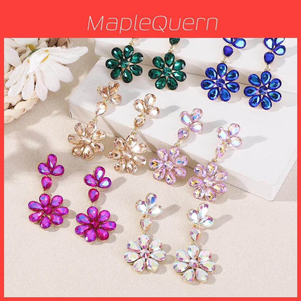 Water Crystal Peach Blossom Earrings For Women Party Evening Wear Fashion Jewelry