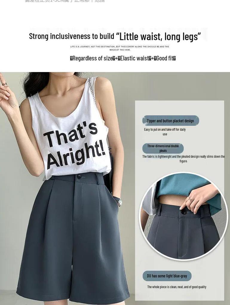 2024 Damskie Letnie Szorty Garniturowe z Wysokim Stanem - Wyszczuplające, Luźne, Styl Pięciopunktowy z Obszyciem Paska