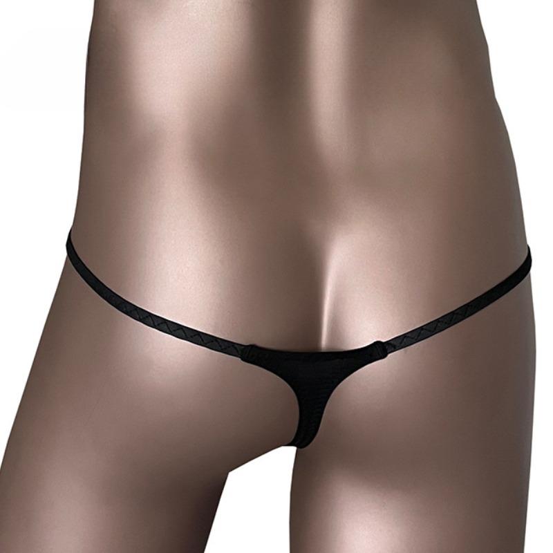 Penis Hole G-String Men Sexy Cock Ring Underwear Erotic Lingerie Low Rise T-Back Thongs Ice Silk Underpants Open Butt Panties