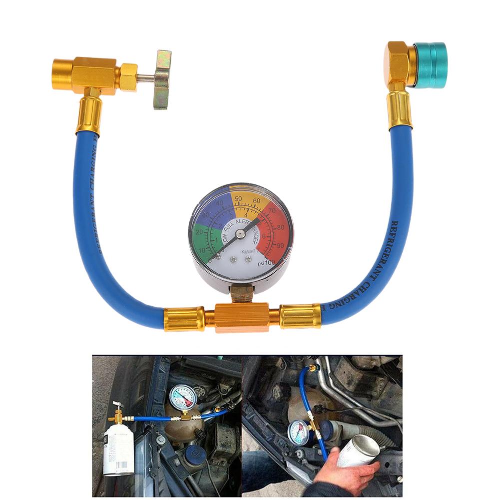 R1234YF Refrigerant Charge Hose Kit with 1/2"ACME LH Self-Sealing Can Tap Opener 14mm Low Side Quick Coupler for Air Conditioner